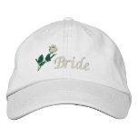 Bride Hat, Embroidered White Rose Embroidered Baseball Hat
