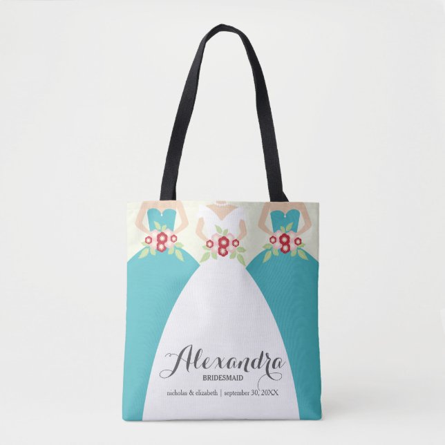 Bride & Her Bridesmaids Wedding Party Tote (aqua) Bag (Front)