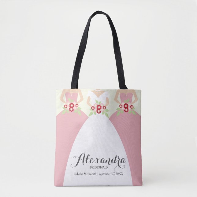 Bride & Her Bridesmaids Wedding Party Tote (pink) (Front)