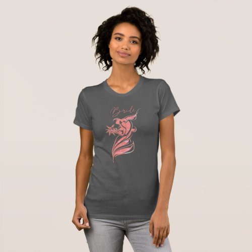 Bride Holding Flowers Modern Script Grey and Pink T_Shirt