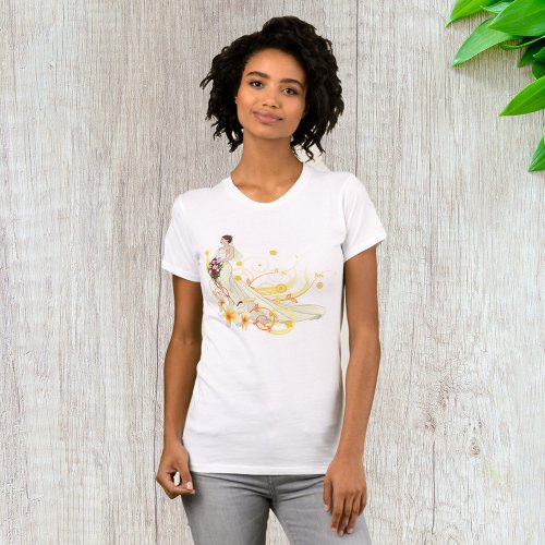 Bride Holding Flowers Wedding Womens T_Shirt