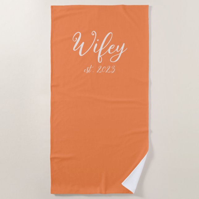 Bride Honeymoon Personalized Matching Wifey Hubby  Beach Towel (Front)