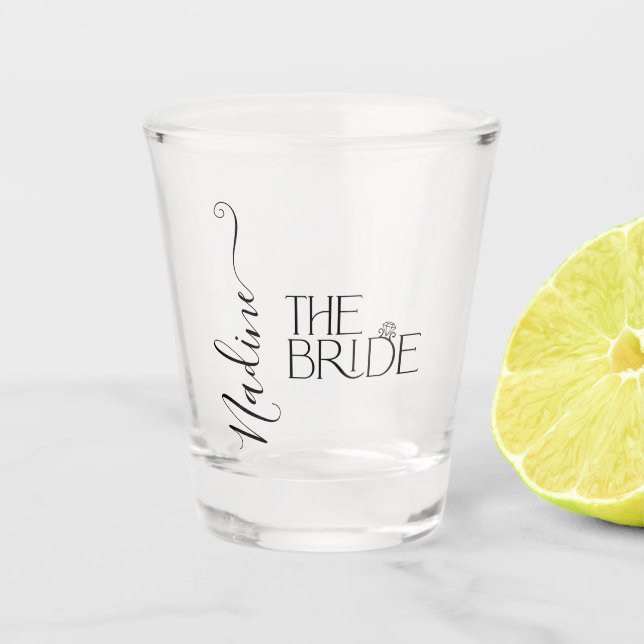 Bride I Do Crew Custom Name Wedding Ring Shot Glass (Front)