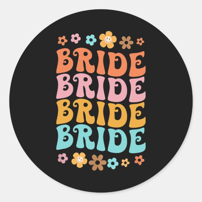 Bride I Do Crew Retro Groovy Bachelorette Party 3  Classic Round Sticker (Front)