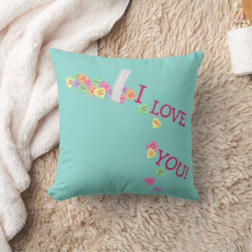 BRIDE I Love You Candy Hearts Valentine Party Throw Pillow