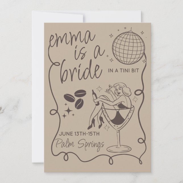 Bride In A Tini Bit Bachelorette Invite Template (Front)