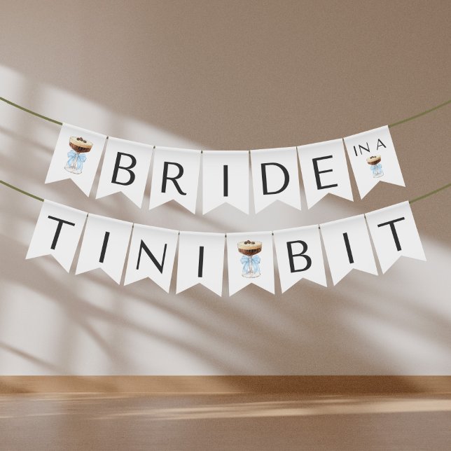 Bride in a Tini Bit - Espresso Martini Bridal Bunting Flags (Bride in a Tini Bit - Blue Bow Espresso Martini Bridal Bunting Flags)