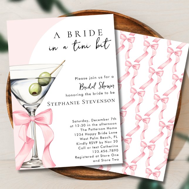 Bride In A Tini Bit Pink Bow Martini Bridal Shower Invitation (Creator Uploaded)