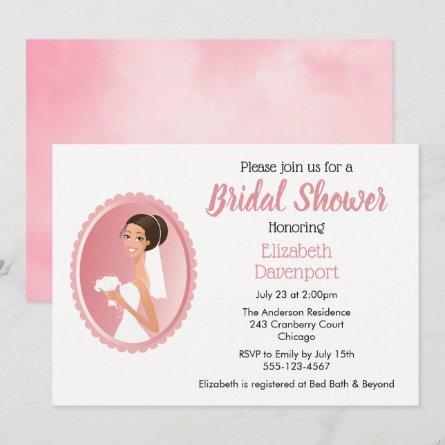 Bride in a Veil Holding Flowers Bridal Shower Invitation (Front/Back)