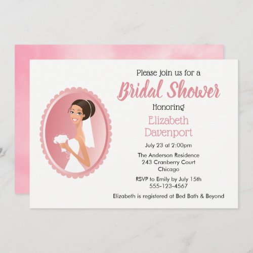Bride in a Veil Holding Flowers Bridal Shower Invitation