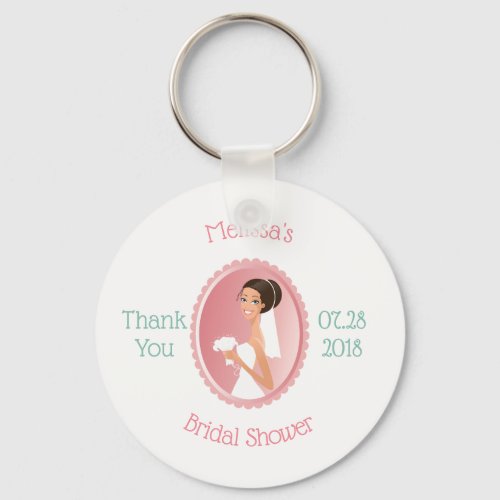 Bride in a Veil Holding Flowers Bridal Shower Keychain