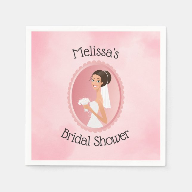 Bride in a Veil Holding Flowers Bridal Shower Paper Napkins (Front)