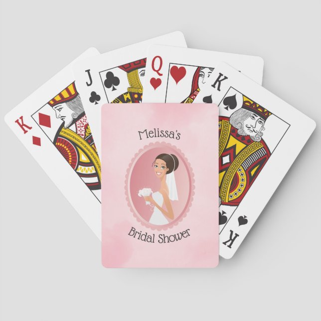 Bride in a Veil Holding Flowers Bridal Shower Poker Cards (Back)