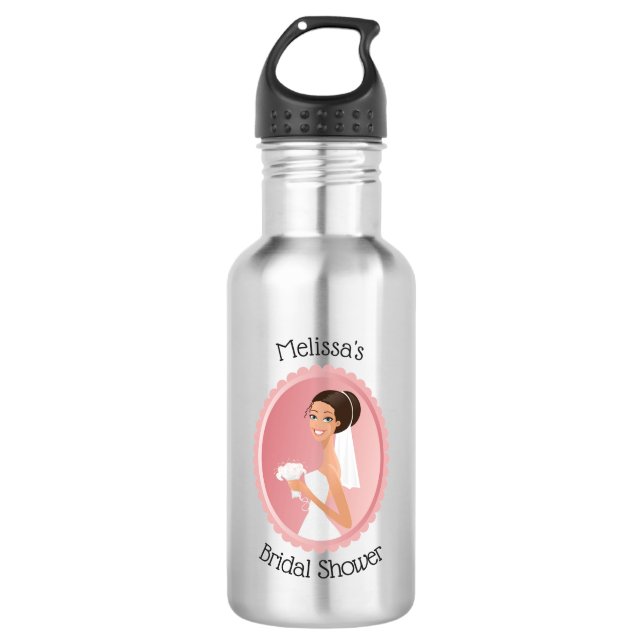 Bride in a Veil Holding Flowers Bridal Shower Stainless Steel Water Bottle (Front)