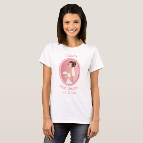 Bride in a Veil Holding Flowers Bridal Shower T_Shirt