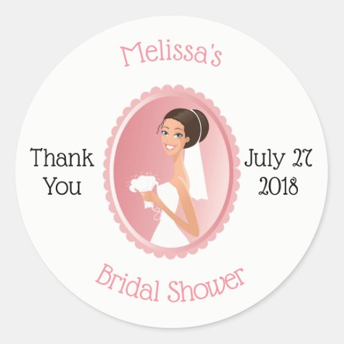 Bride in a Veil with Bouquet Bridal Shower Thanks Classic Round Sticker