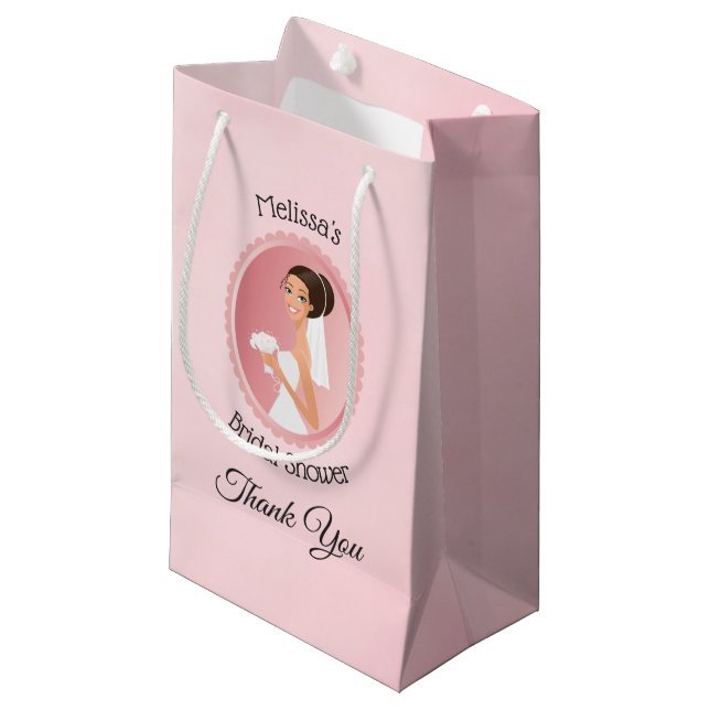Bride in a Veil with Bouquet Bridal Shower Thanks Small Gift Bag (Front Angled)