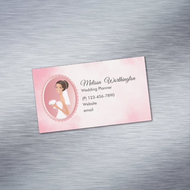 Bride in a White Wedding Dress Holding a Bouquet Magnetic Business Card (In Situ)