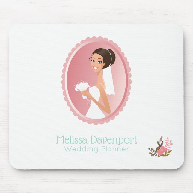 Bride in a White Wedding Dress Holding a Bouquet Mouse Pad (Front)