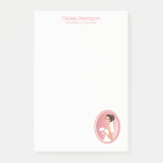 Bride in a White Wedding Dress Holding a Bouquet Post-it Notes (Front)