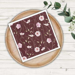 Bride in Bloom Burgundy Floral Bridal Shower Napkins