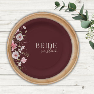Bride in Bloom Burgundy Floral Bridal Shower Paper Plates