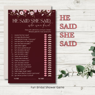 Bride in Bloom He Said She Said Bridal Shower Game