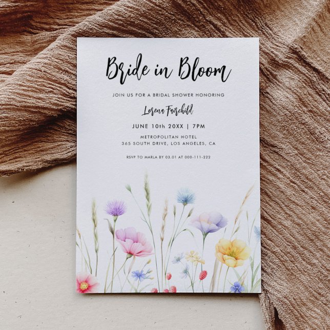 Bride in Bloom Modern Wildflowers Bridal Shower Invitation (Creator Uploaded)