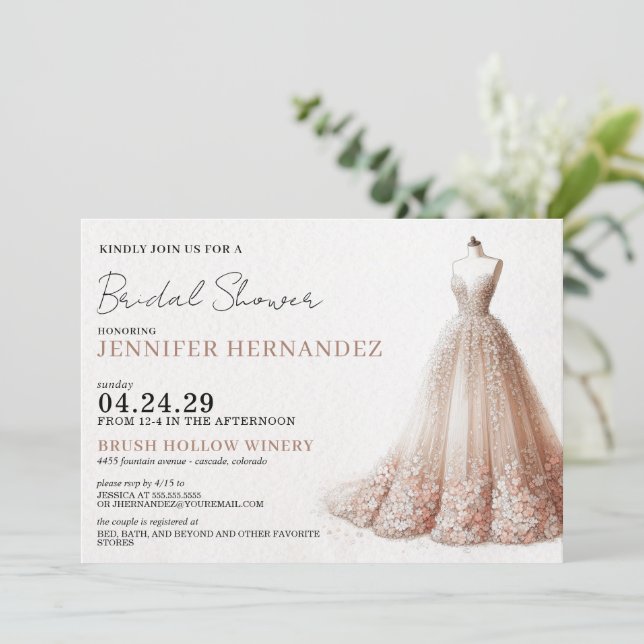 Bride in Bloom Peach Blush Bridal Shower Invitation (Standing Front)