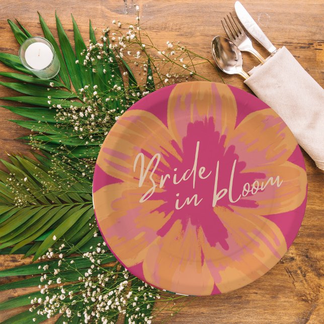 Bride in bloom Pink floral Bridal Shower  Paper Plates (Creator Uploaded)