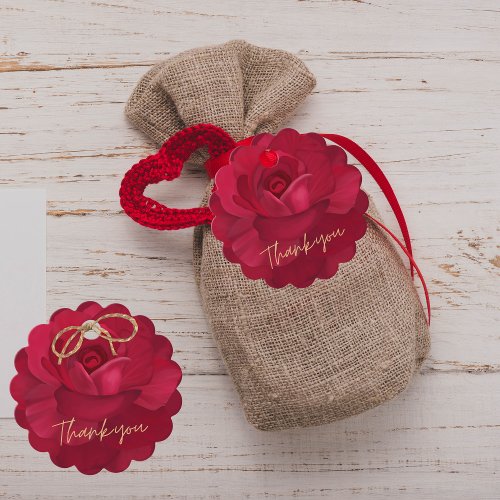 Bride in bloom rose and gold floral bridal shower favor tags