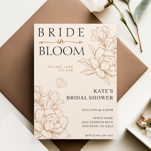 Bride in Bloom Tan Brown Bridal Shower Invitation