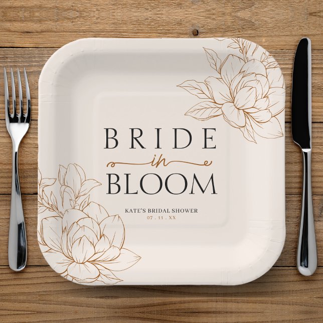 Bride in Bloom Tan Brown Bridal Shower Paper Plates (Bride in Bloom Tan Brown Bridal Shower Paper Plates
)