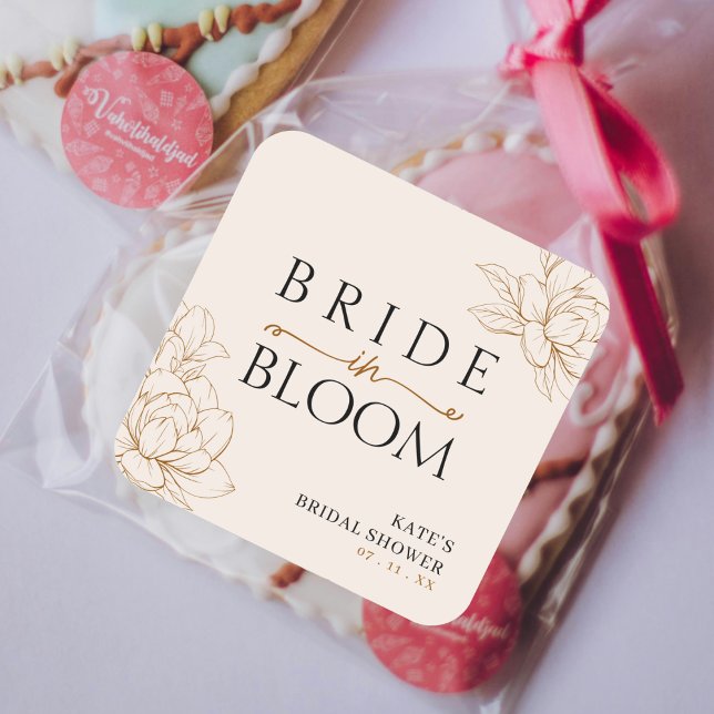 Bride in Bloom Tan Brown Bridal Shower Square Sticker (Bride in Bloom Tan Brown Bridal Shower Square Sticker
)