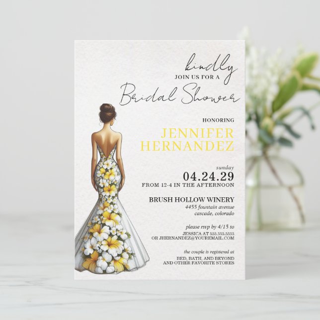 Bride in Bloom Tropical Yellow Bridal Shower Invitation (Standing Front)
