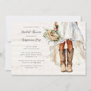 Bride in Boots Walking Bridal Shower Invitation