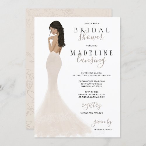 Bride in Champagne Lace Gown Bridal Shower Invitation