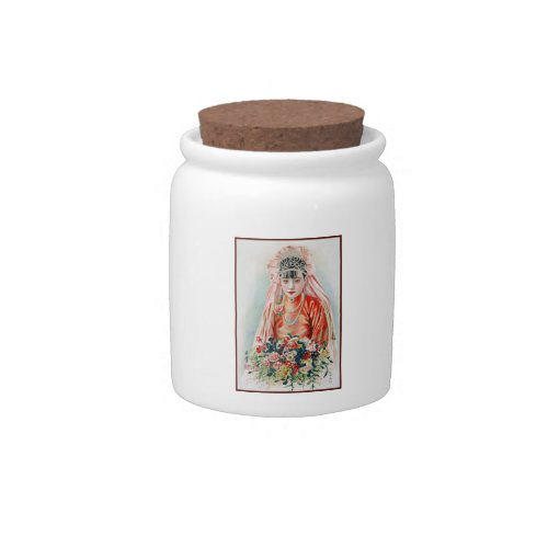 Bride in Chinese Red Wedding Shanghai Yuefenpai Candy Jar