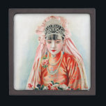 Bride in Chinese Red Wedding Shanghai Yuefenpai Gift Box<br><div class="desc">A Chinese Wedding Bride in Red Shanghai Yuefenpai in a traditional red asian wedding dress and holding a bouquet of flowers. Yuefenpai (chart of months) is a type of calendar poster that was prevalent during the Republican period (1912–1949). An advertisement in the form of a calendar, given with sold items...</div>