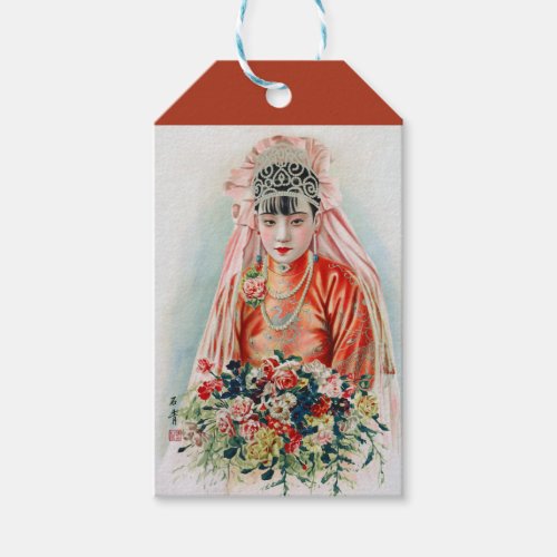 Bride in Chinese Red Wedding Shanghai Yuefenpai Gift Tags