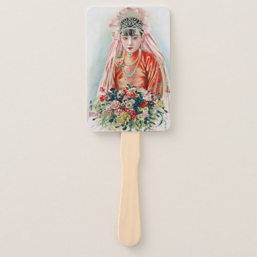 Bride in Chinese Red Wedding Shanghai Yuefenpai Hand Fan