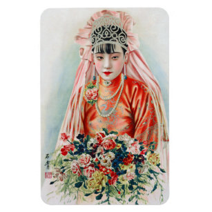 Bride in Chinese Red Wedding Shanghai Yuefenpai Magnet