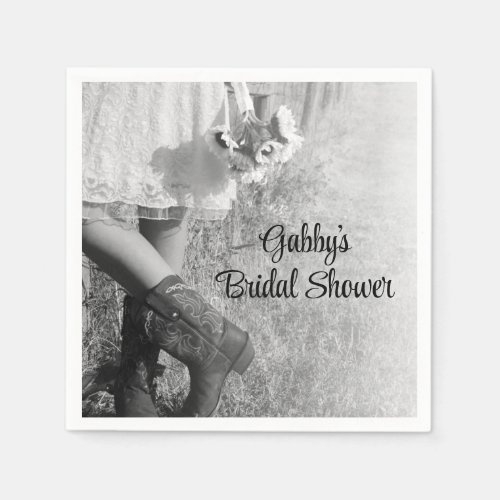 Bride in Cowboy Boots and Sunflowers Bridal Shower Napkins