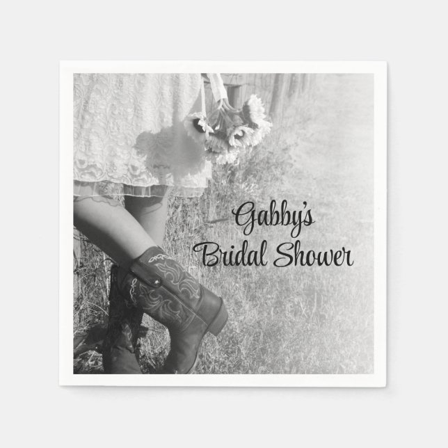 Bride in Cowboy Boots and Sunflowers Bridal Shower Napkins (Front)