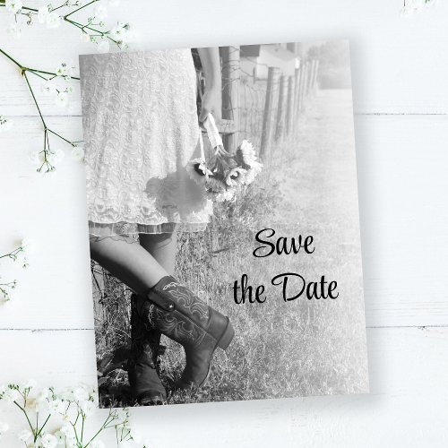 Bride in Cowboy Boots Sunflower Save the Date Announcement Postcard