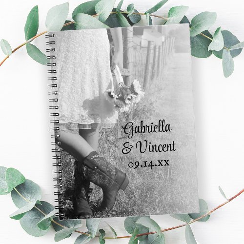 Bride in Cowboy Boots Sunflowers Country Wedding Notebook
