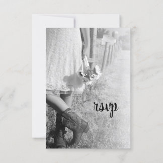 Bride in Cowboy Boots with Sunflowers Wedding RSVP