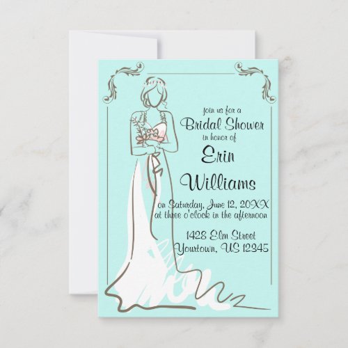 Bride in Dress Sketch Bridal Shower Invitation