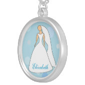 Bride in Gown Blue Polka Dot Personalized Necklace (Front Right)