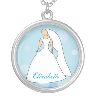 Bride in Gown Blue Polka Dot Personalized Necklace